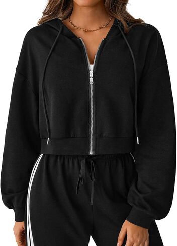SOFIA'S CHOICE Cropped Zip Up Hoodie Women Long Sleeve Crop Sweatshirts Jackets in Kuwait
