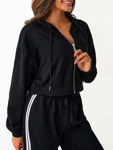 SOFIA'S CHOICE Cropped Zip Up Hoodie Women Long Sleeve Crop Sweatshirts Jackets in Kuwait