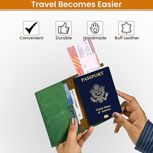 LEATHER VILLAGE Leather Passport Holder Cover – Travel Wallet with Card Slots, Vintage Passport Case for Men & Women – Cute Organizer for Travel Accessories & Documents - Distressed Brown in Kuwait