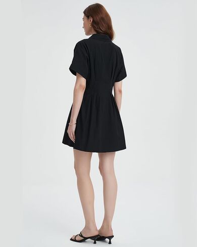 Women's Button Down Pleated Shirt Dress Short Sleeve Corset Waist Striped Summer Causal Mini Dresses in Saudi Arabia