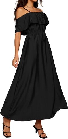 Women's Casual Off The Shoulder Dress Empire Waist Maxi Dresses 2025 Lightweight for Vocation in Saudi Arabia