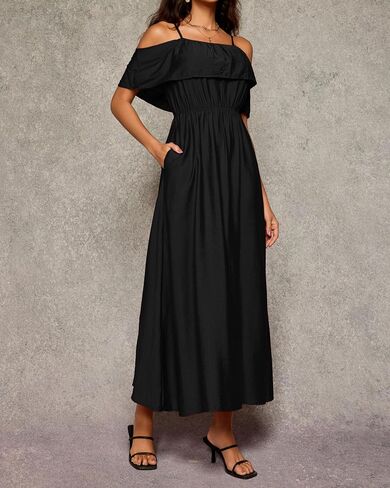 Women's Casual Off The Shoulder Dress Empire Waist Maxi Dresses 2025 Lightweight for Vocation in Saudi Arabia