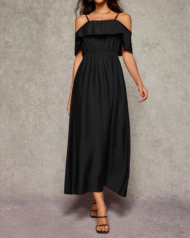 Women's Casual Off The Shoulder Dress Empire Waist Maxi Dresses 2025 Lightweight for Vocation in Saudi Arabia