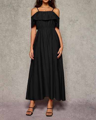 Women's Casual Off The Shoulder Dress Empire Waist Maxi Dresses 2025 Lightweight for Vocation in Saudi Arabia
