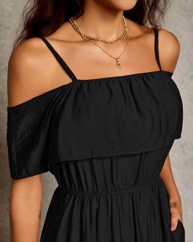 Women's Casual Off The Shoulder Dress Empire Waist Maxi Dresses 2025 Lightweight for Vocation in Saudi Arabia
