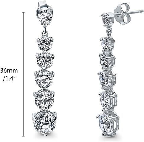 BERRICLE Sterling Silver Bar Cubic Zirconia CZ Statement Vintage Inspired Art Deco Dangle Drop Earrings for Women, Rhodium Plated in Saudi Arabia
