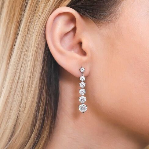 BERRICLE Sterling Silver Bar Cubic Zirconia CZ Statement Vintage Inspired Art Deco Dangle Drop Earrings for Women, Rhodium Plated in Saudi Arabia