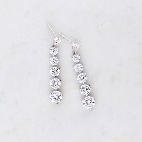 BERRICLE Sterling Silver Bar Cubic Zirconia CZ Statement Vintage Inspired Art Deco Dangle Drop Earrings for Women, Rhodium Plated in Saudi Arabia