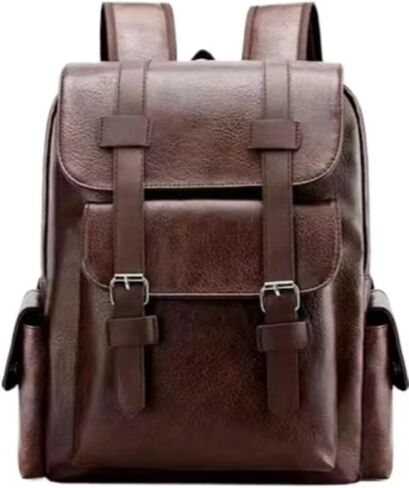 Business Men and Women PU Leather Backpack 15.6inch Laptop Waterproof Backpack Travel Commuter Lightweight schoolbag (Brown backpack8,Medium) in Saudi Arabia