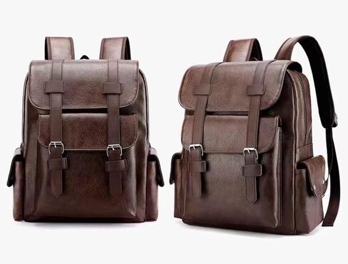 Business Men and Women PU Leather Backpack 15.6inch Laptop Waterproof Backpack Travel Commuter Lightweight schoolbag (Brown backpack8,Medium) in Saudi Arabia