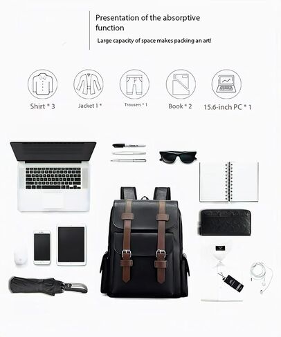 Business Men and Women PU Leather Backpack 15.6inch Laptop Waterproof Backpack Travel Commuter Lightweight schoolbag (Brown backpack8,Medium) in Saudi Arabia