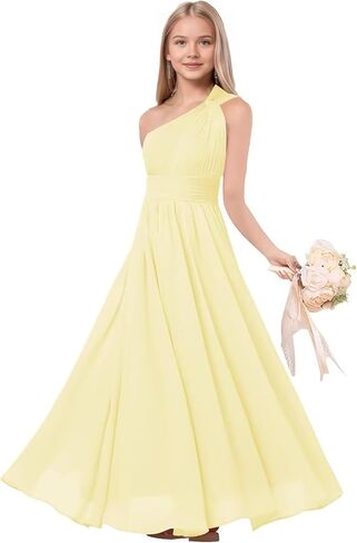 One Shoulder Junior Bridesmaid Dresses Chiffon Flower Girl Dress for Wedding Guest Formal Dress in Kuwait