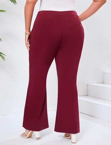 Womens Plus Size Business Casual Pants Dressy Flare Leg Slim Work Pants Side Pockets Tie Front Fashion Outfits in Saudi Arabia