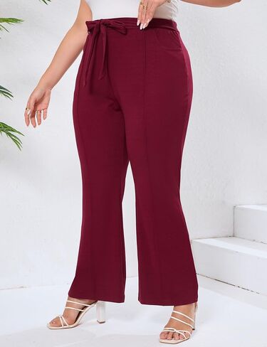 Womens Plus Size Business Casual Pants Dressy Flare Leg Slim Work Pants Side Pockets Tie Front Fashion Outfits in Saudi Arabia