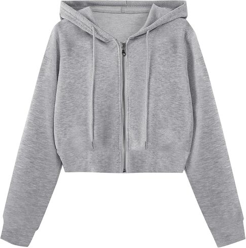 SOFIA'S CHOICE Cropped Zip Up Hoodie Women Long Sleeve Crop Sweatshirts Jackets in Kuwait