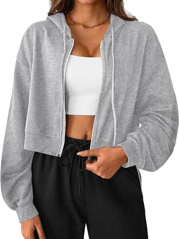 SOFIA'S CHOICE Cropped Zip Up Hoodie Women Long Sleeve Crop Sweatshirts Jackets in Kuwait
