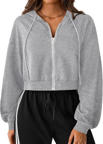 SOFIA'S CHOICE Cropped Zip Up Hoodie Women Long Sleeve Crop Sweatshirts Jackets in Kuwait