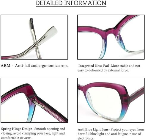 2/4/5 Pack Square Reading Glasses Blue Light Blocking Readers Spring Hinge for Women Men in Kuwait