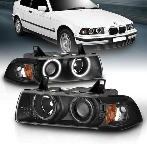 AmeriLite for 1992-1998 BMW 3 Series E36 Sedan 1pc LED Halo Black Projector Replacement Bulb Socket Headlights Set - Passenger and Driver Side in Saudi Arabia