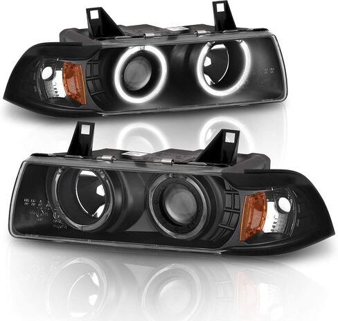 AmeriLite for 1992-1998 BMW 3 Series E36 Sedan 1pc LED Halo Black Projector Replacement Bulb Socket Headlights Set - Passenger and Driver Side in Saudi Arabia