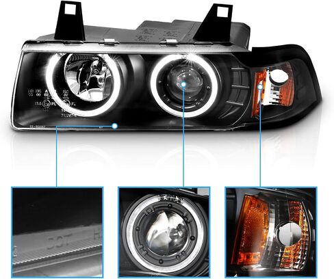 AmeriLite for 1992-1998 BMW 3 Series E36 Sedan 1pc LED Halo Black Projector Replacement Bulb Socket Headlights Set - Passenger and Driver Side in Saudi Arabia