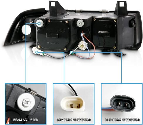 AmeriLite for 1992-1998 BMW 3 Series E36 Sedan 1pc LED Halo Black Projector Replacement Bulb Socket Headlights Set - Passenger and Driver Side in Saudi Arabia