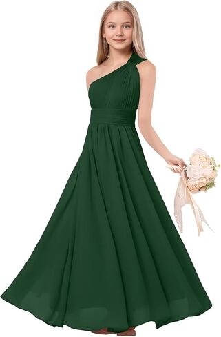 One Shoulder Junior Bridesmaid Dresses Chiffon Flower Girl Dress for Wedding Guest Formal Dress in Kuwait