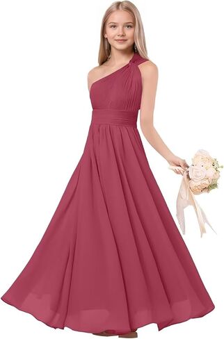 One Shoulder Junior Bridesmaid Dresses Chiffon Flower Girl Dress for Wedding Guest Formal Dress in Kuwait