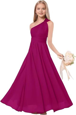 One Shoulder Junior Bridesmaid Dresses Chiffon Flower Girl Dress for Wedding Guest Formal Dress in Kuwait