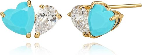 WEARON Turquoise Heart Earrings, Heart Stud Earrings for Women, Gold Turquoise Jewelry Hypoallergenic Love Studs 14K Gold Plated Diamond Boho Western Jewelry Gifts for Woman in Saudi Arabia