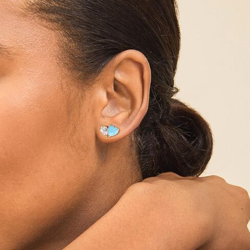 WEARON Turquoise Heart Earrings, Heart Stud Earrings for Women, Gold Turquoise Jewelry Hypoallergenic Love Studs 14K Gold Plated Diamond Boho Western Jewelry Gifts for Woman in Saudi Arabia
