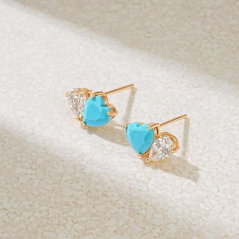 WEARON Turquoise Heart Earrings, Heart Stud Earrings for Women, Gold Turquoise Jewelry Hypoallergenic Love Studs 14K Gold Plated Diamond Boho Western Jewelry Gifts for Woman in Saudi Arabia