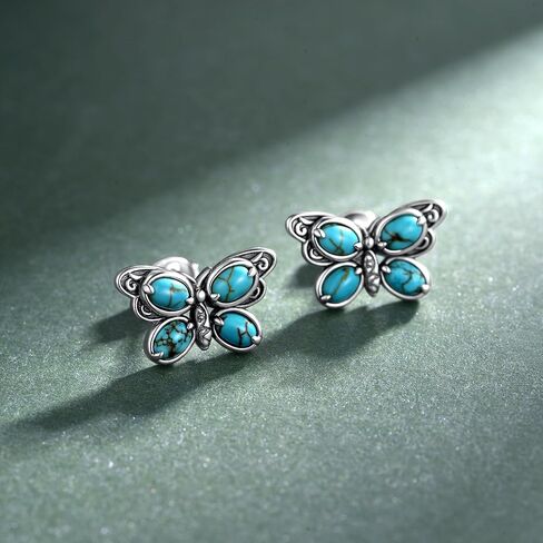 Turquoise Butterfly Earrings 925 Sterling Silver Genuine Natural Turquoise Earring Vintage Oxidized Exquisite Jewelry for Women in Kuwait