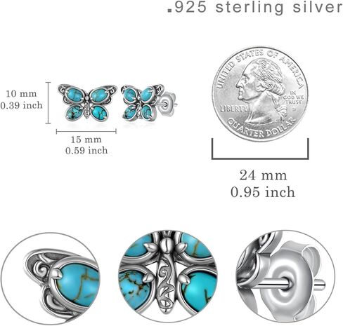 Turquoise Butterfly Earrings 925 Sterling Silver Genuine Natural Turquoise Earring Vintage Oxidized Exquisite Jewelry for Women in Kuwait