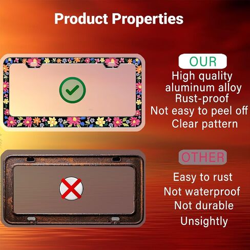 Colorful Botanical Flower License Plate Frame - Rustproof Aluminum, Universal Fit for Car Truck SUV, Easy Install & Compliant with Traffic Regulations,Gift for Women Car Owners in Saudi Arabia