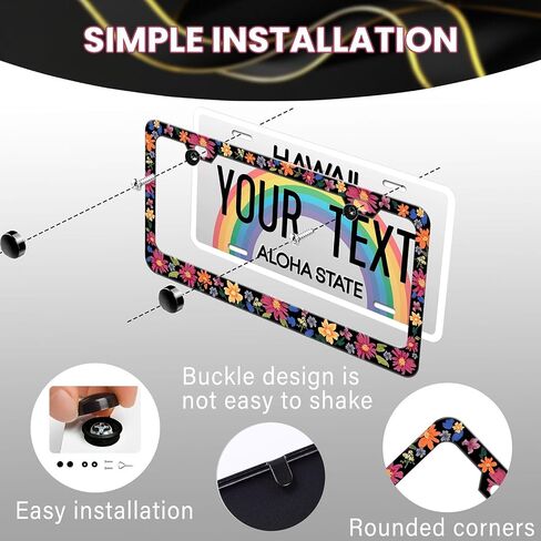 Colorful Botanical Flower License Plate Frame - Rustproof Aluminum, Universal Fit for Car Truck SUV, Easy Install & Compliant with Traffic Regulations,Gift for Women Car Owners in Saudi Arabia