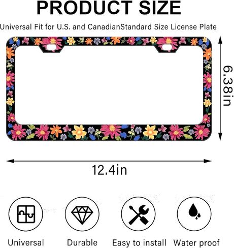 Colorful Botanical Flower License Plate Frame - Rustproof Aluminum, Universal Fit for Car Truck SUV, Easy Install & Compliant with Traffic Regulations,Gift for Women Car Owners in Saudi Arabia