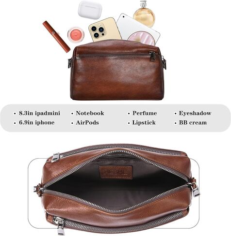 Heshe Leather Crossbody محافظ للنساء حقيبة الكتف عتيقة مع مقصورات متعددة محفظة Hobo الصغيرة لكل يوم in Kuwait