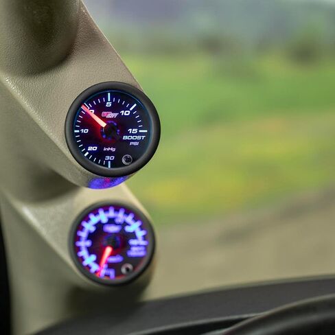 GlowShift Black 7 Color 15 Psi Turbo Boost/Vacuum Gauge Kit - يشمل خرطوم ميكانيكي و T- الاتصال - عدسة صافية - للسيارات - 2-1/16 "52 ملم in Saudi Arabia