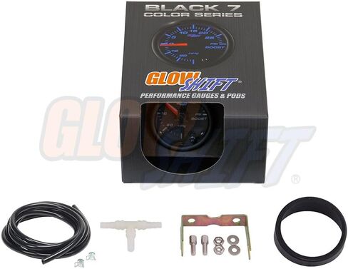 GlowShift Black 7 Color 15 Psi Turbo Boost/Vacuum Gauge Kit - يشمل خرطوم ميكانيكي و T- الاتصال - عدسة صافية - للسيارات - 2-1/16 "52 ملم in Saudi Arabia