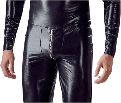 Men's Shiny Patent Leather Catsuit Full Body Men Design Sexy Latex Tight Zipper Jumpsuit Rubber Clothing with Crotch Zipper in Saudi Arabia