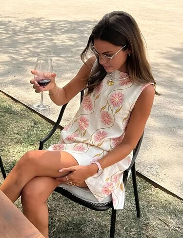 Womens Summer Floral Print Mini Dress Romantic Sleeveless Shift Short Dress Vacation Fairy Dresses in Saudi Arabia