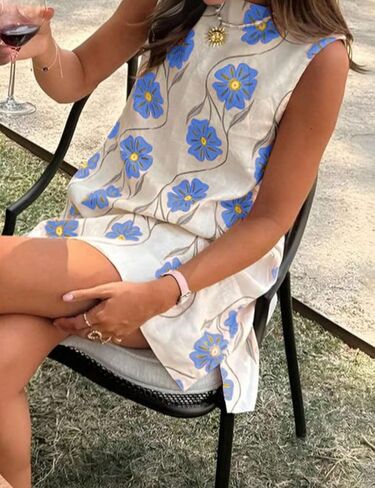 نساء الصيف الأزهار طباعة مصغرة فستان رومانسي بلا أكمام تحول in Kuwait