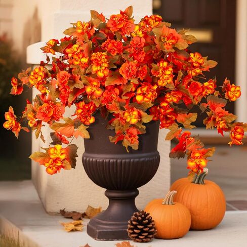 زهور السقوط Homsunny للهواء الطلق ، 2 أجهزة كمبيوتر مزورة Fall Flowers UV مقاومة الخريف الزهور الاصطناعية للشرفة فناء النافذة مربع زارع المنزل ديكور (غروب الشمس الأحمر والبرتقالي) in Kuwait