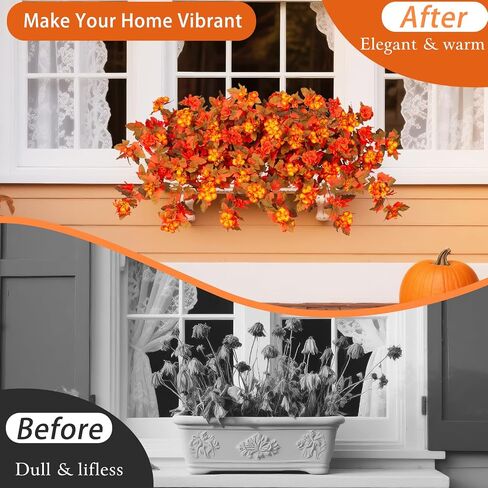 زهور السقوط Homsunny للهواء الطلق ، 2 أجهزة كمبيوتر مزورة Fall Flowers UV مقاومة الخريف الزهور الاصطناعية للشرفة فناء النافذة مربع زارع المنزل ديكور (غروب الشمس الأحمر والبرتقالي) in Kuwait