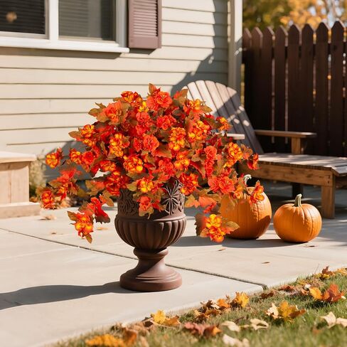 زهور السقوط Homsunny للهواء الطلق ، 2 أجهزة كمبيوتر مزورة Fall Flowers UV مقاومة الخريف الزهور الاصطناعية للشرفة فناء النافذة مربع زارع المنزل ديكور (غروب الشمس الأحمر والبرتقالي) in Kuwait