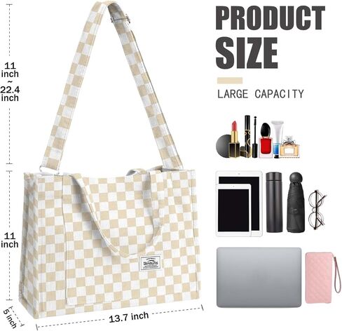 حقيبة حمل نسائية من BINSUNS - حقيبة يد كبيرة الحجم وحقيبة يد جمالية - حقيبة يد للعمل المدرسي والسفر والتسوق على الشاطئ (بني) in Kuwait