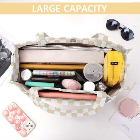 حقيبة حمل نسائية من BINSUNS - حقيبة يد كبيرة الحجم وحقيبة يد جمالية - حقيبة يد للعمل المدرسي والسفر والتسوق على الشاطئ (بني) in Kuwait