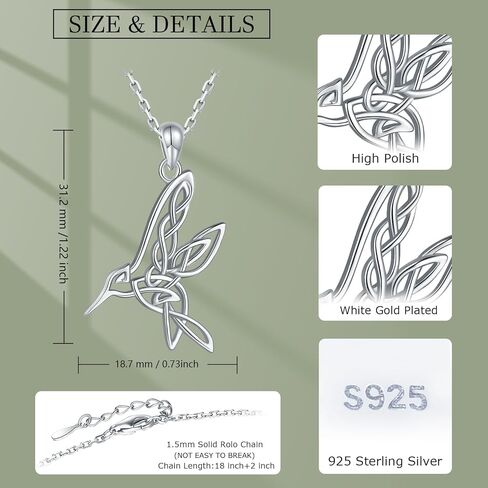 Hummingbird Celtic Pendant Necklace for Women- 925 Sterling Silver Lucky Celtic Knot Humming Bird Necklaces Mother's Day Birthday Christmas Jewelry Gifts for Mom in Kuwait
