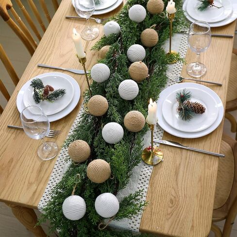 16 Pcs Rustic Christmas Ball 2.24 Inches Neutral Jute Rope Hanging Balls Farmhouse Christmas Tree Ornaments for Xmas Centerpiece Bowls Home Tabletop Vase Tray Bowl Filler in Saudi Arabia
